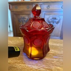 Fostoria Coin Collection Ruby Red Cadmium Covered Candy Dish Jar